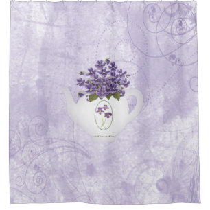 Violets In Teapot Shower Curtain