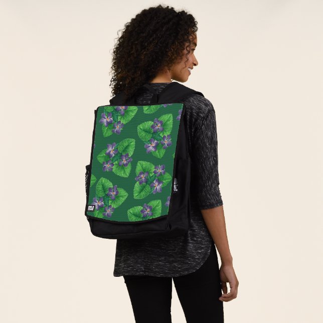 Violets on  emerald green backpack (Worn)