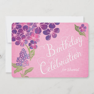Violets on Pink Linen Custom Birthday Invite