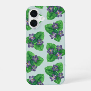 Violets on sea glass blue iPhone 16 case