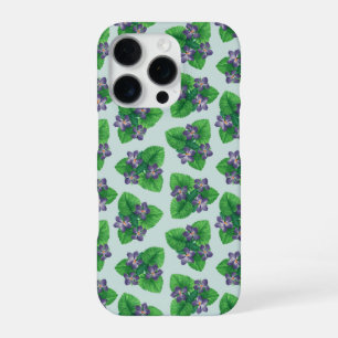 Violets on sea glass blue iPhone 16 pro case