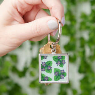 Violets on sea glass blue key ring