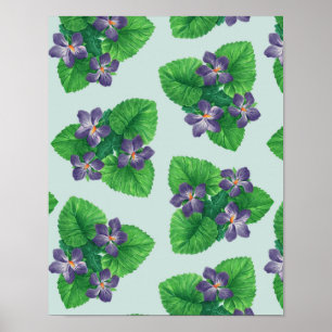 Violets on sea glass blue poster