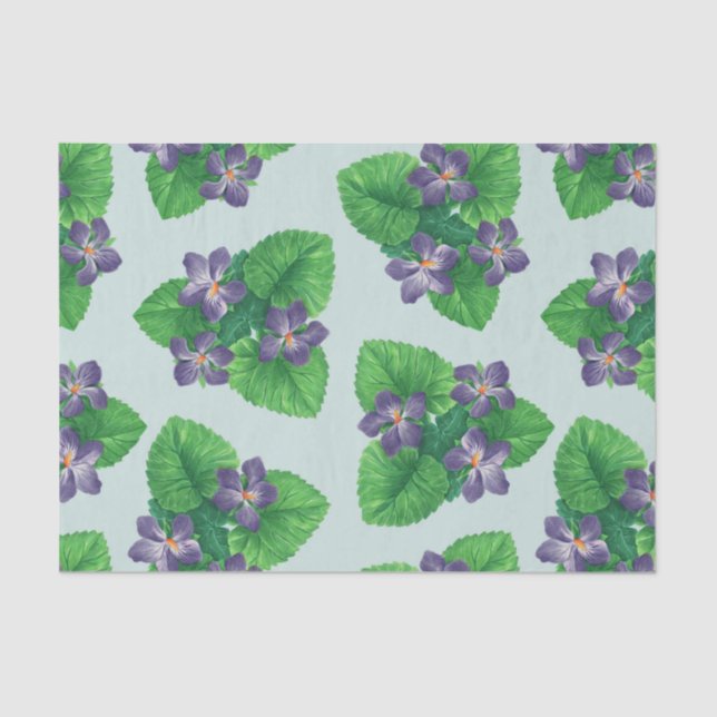 Violets on sea glass blue tissue paper (Front)