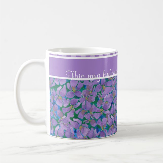 Violets Pattern White Coffee Mug to Personalise (Left)