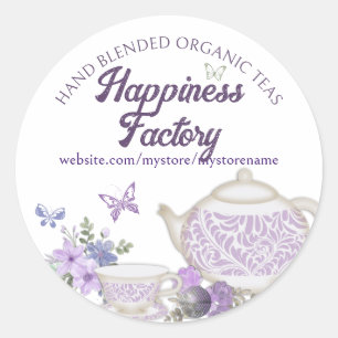 violets tea cup teapot hand blended teas tea party classic round sticker