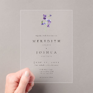 Violets Watercolor Minimalist Elegant Wedding Acrylic Invitations