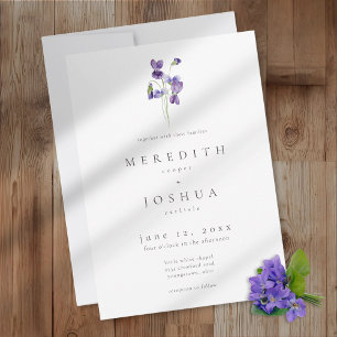 Violets Watercolor Minimalist Elegant Wedding Invitation