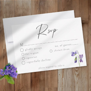 Violets Watercolor Minimalist Elegant Wedding RSVP Card