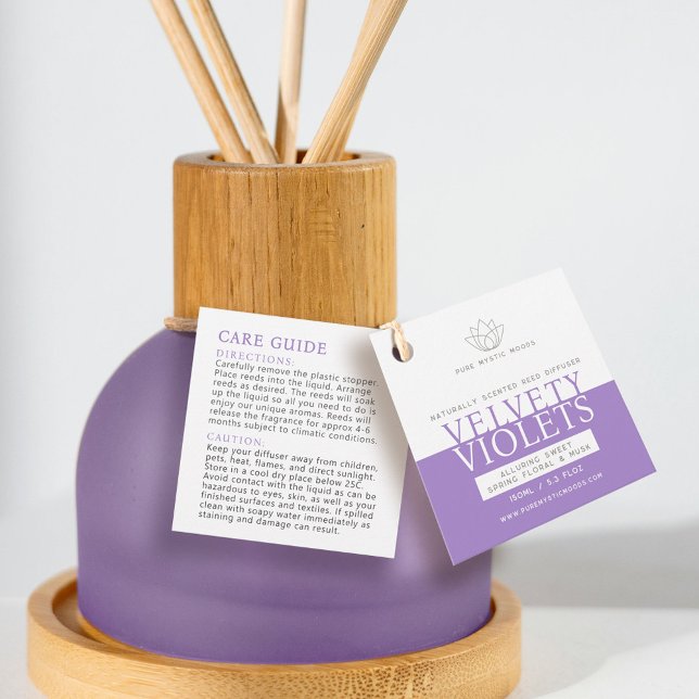 Violets white purple reed diffuser bottle hang tag (Creator Uploaded)