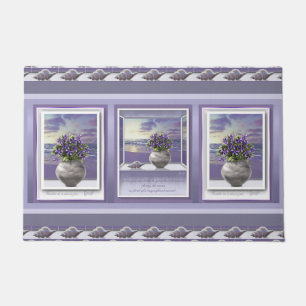 Violettes in a moon jar doormat