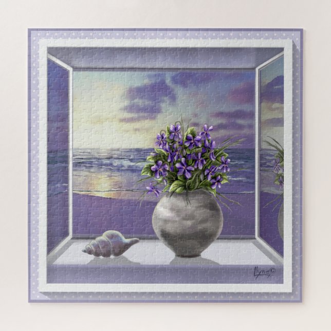 Violettes in a moon jar jigsaw puzzle (Horizontal)