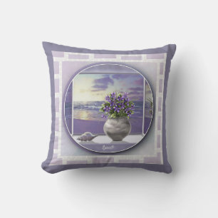 Violettes in a moon jar Throw Pillow