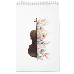 Violin among flowers. Bouquet of flowers. Calendar