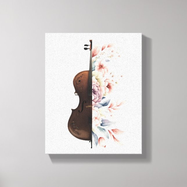 Violin among flowers. Bouquet of flowers. Canvas Print (Front)