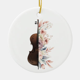 Violin among flowers. Bouquet of flowers. Ceramic Tree Decoration