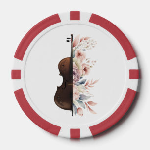 Violin among flowers. Bouquet of flowers. Poker Chips