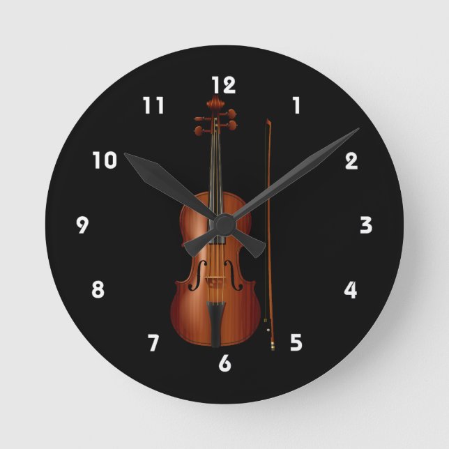 VIolin and bow realistic graphic Round Clock (Front)