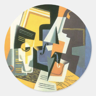 Violin and Glass by Juan Gris, Vintage Cubism Classic Round Sticker
