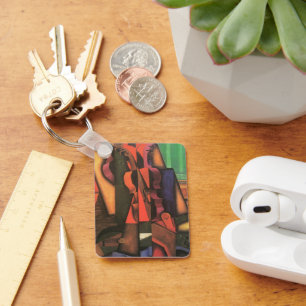Violin and Guitar by Juan Gris, Vintage Cubism Art Key Ring