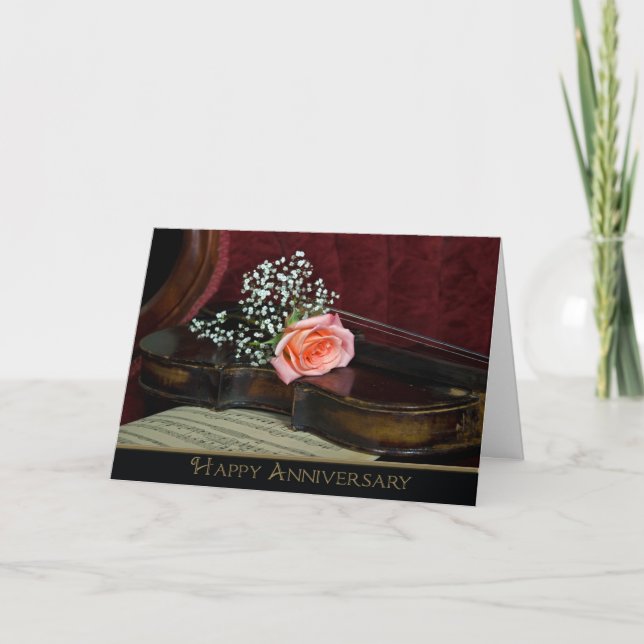 Violin and Rose Wedding Anniversary Card (Front)