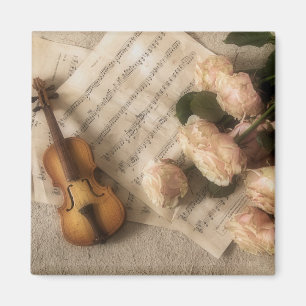 Violin and Roses Antique Art Magnet