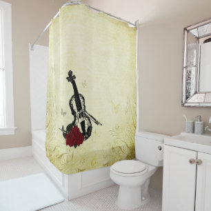 Violin and Roses Antique Shower Curtain