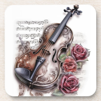 Violin and Roses  Coaster