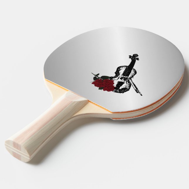 Violin and Roses Silver Ping Pong Paddle (Back Angle)
