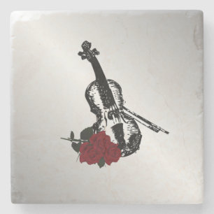 Violin and Roses Silver Stone Coaster