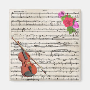 Violin and Roses Vintage Sheet Music Design Magnet