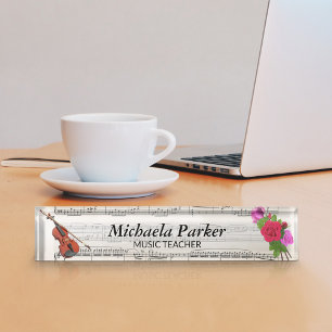 Violin and Roses Vintage Sheet Music Name Plate
