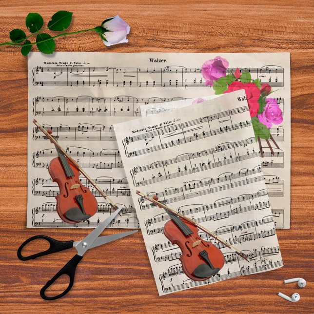 Violin and Roses Vintage Sheet Music Tissue Paper (Creator Uploaded)