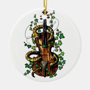 Violin and snake ceramic tree decoration