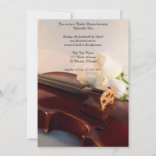 Violin and White Rose Flowers Bridal Shower Invitation
