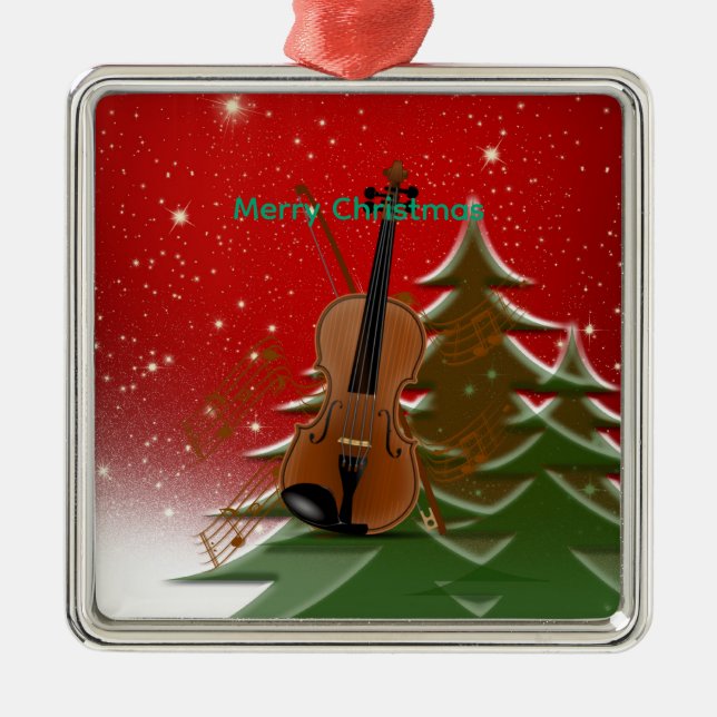 Violin at Christmas Ceramic Ornament (Front)