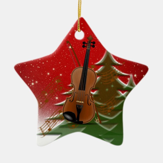 Violin at Christmas Ceramic Tree Decoration (Front)