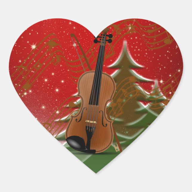 Violin at Christmas Heart Sticker (Front)
