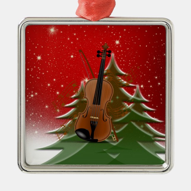 Violin at Christmas, Metal Tree Decoration (Front)
