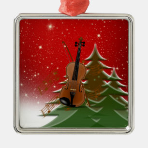 Violin at Christmas Metal Tree Decoration