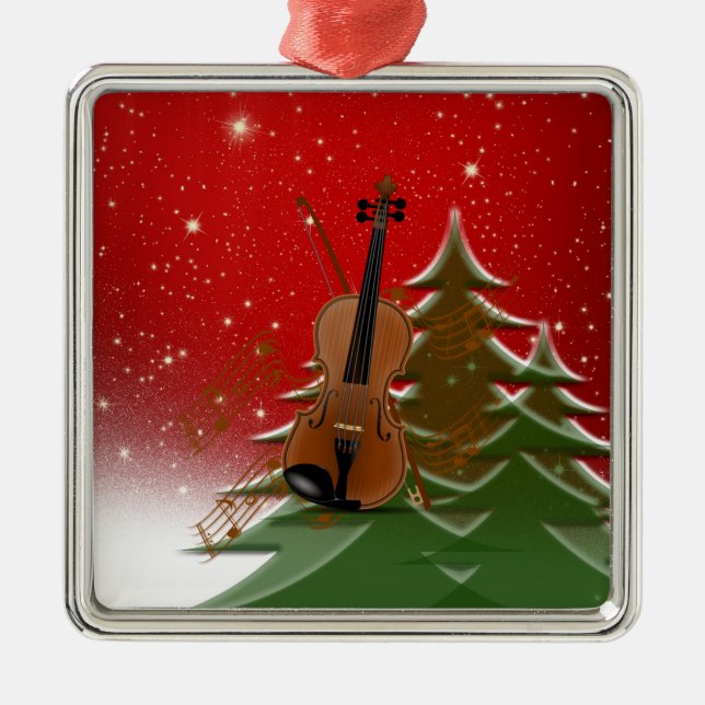 Violin at Christmas Metal Tree Decoration (Front)