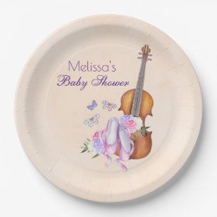 Violin, Ballet Shoes and Butterflies Baby Shower Paper Plate