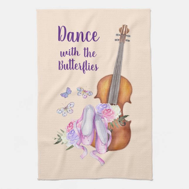 Violin, ballet Shoes and Butterflies Dance Tea Towel (Vertical)