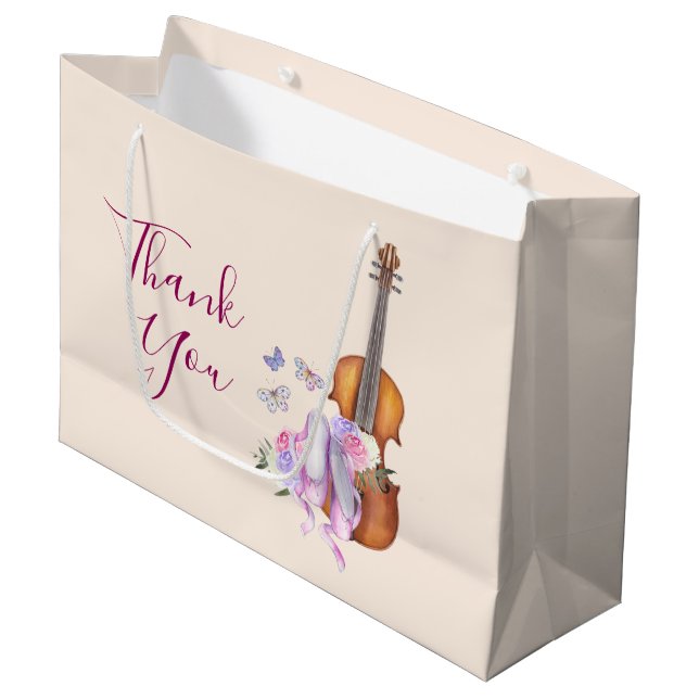 Violin, Ballet Shoes and Butterflies Thank You Large Gift Bag (Front Angled)