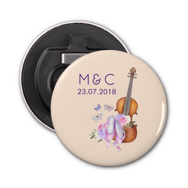 Violin, Ballet Shoes and Butterflies Wedding Bottle Opener (Front)