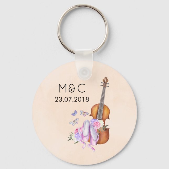 Violin, ballet Shoes and Butterflies Wedding Key Ring (Front)