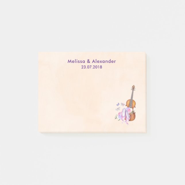 Violin, ballet Shoes and Butterflies Wedding Post-it Notes (Front)
