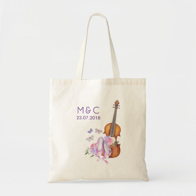 Violin, ballet Shoes and Butterflies Wedding Tote Bag (Front)