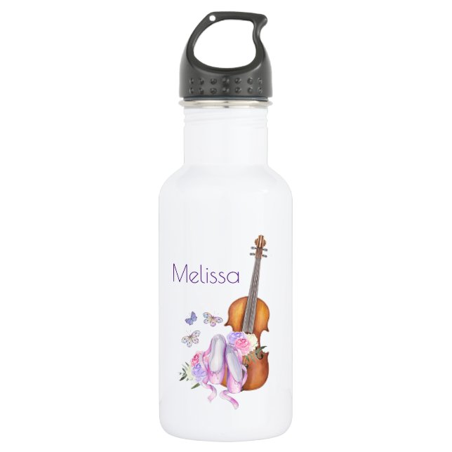 Violin, Ballet Shoes, Flowers and Butterflies 532 Ml Water Bottle (Front)