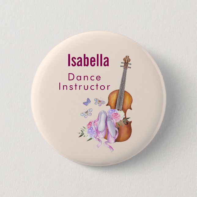 Violin, Ballet Shoes, Flowers and Butterflies 6 Cm Round Badge (Front)